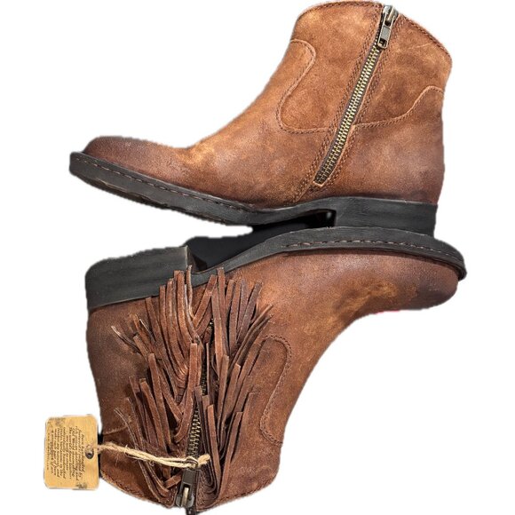 BORN Kenia Fringe Western Zip Bootie | W's 7.5 | Rust/Tobacco Distressed Leather - Picture 2 of 8
